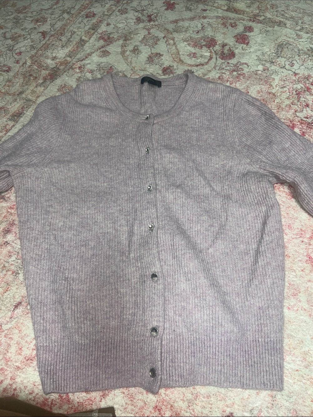J. Crew Light Mauve Ribbed Button-Front Cardigan